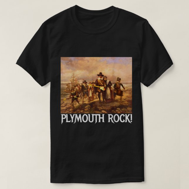 Camiseta Plymouth Rock Ação de Graças Peregrinos Atropeland (Frente do Design)
