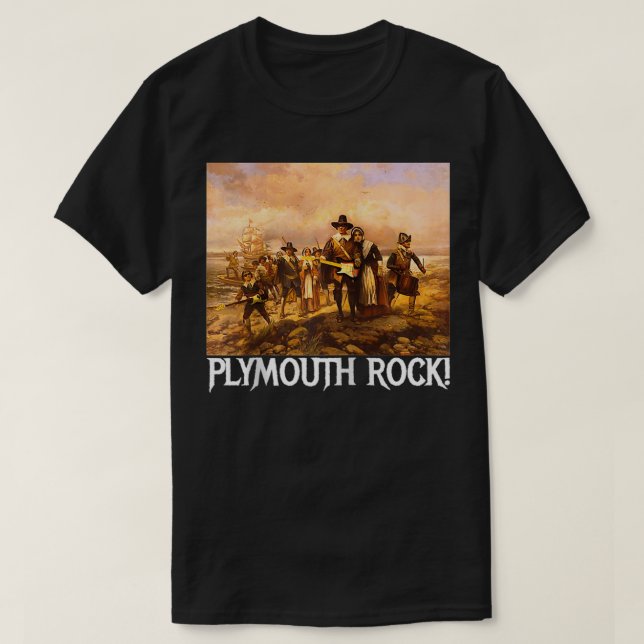 Camiseta Plymouth Rock Ação de Graças Peregrinos Atropeland (Frente do Design)