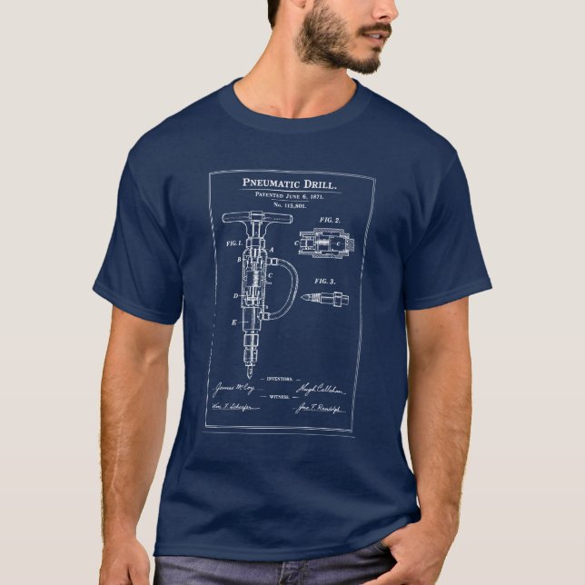 Camiseta Pneumatic Drill Blueprint Patent (Frente)