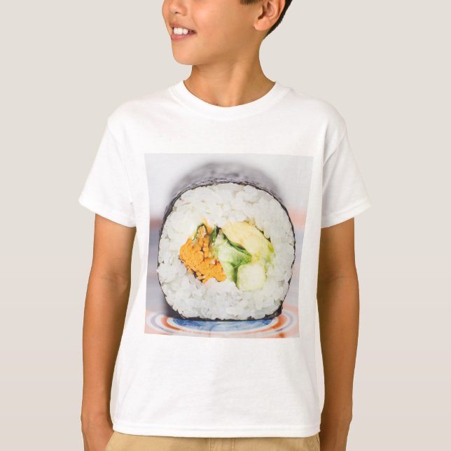 Camiseta Pó de sushi Peixe e arroz (Frente)