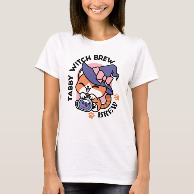 Camiseta Poção de Bruxa Listrada – Design de Gato Fofo de H (Frente)