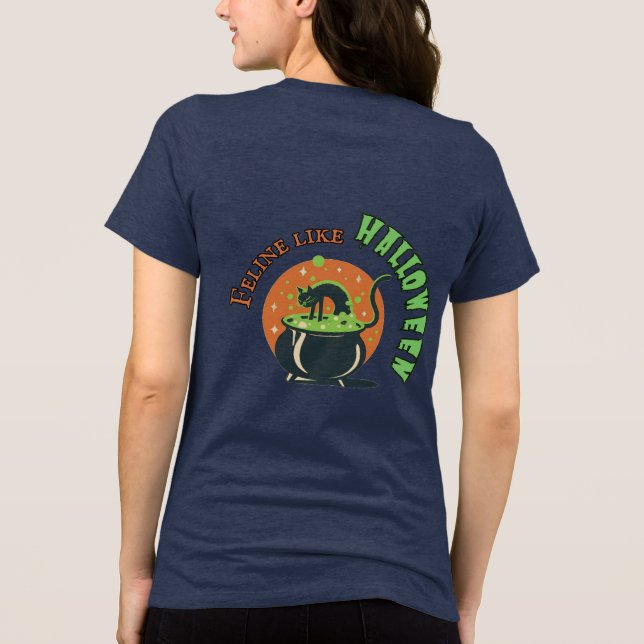 Camiseta Poção de Fazer de Gato de Halloween Retro (Verso)