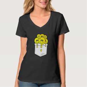 Camiseta Pocket Amarelo Sorri Roda Derretendo Gráfico de Fe