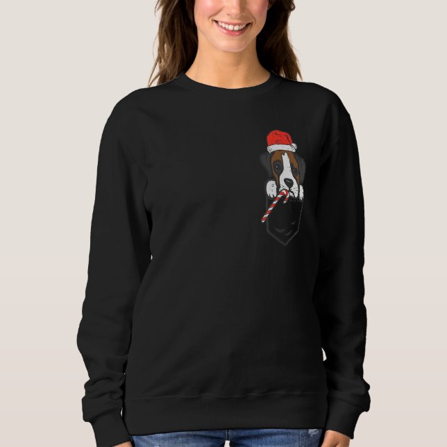 Camiseta Pocket Boxer Santa Dog Christmas Xmas Men Women (Frente)