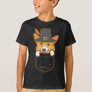 Camiseta Pocket Pilgrim Welsh Corgi Dog Lover Cute Thanksgi