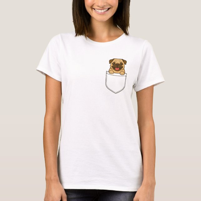 Camiseta Pocket Pug - Cachorro de cartoon em forma de taça  (Frente)