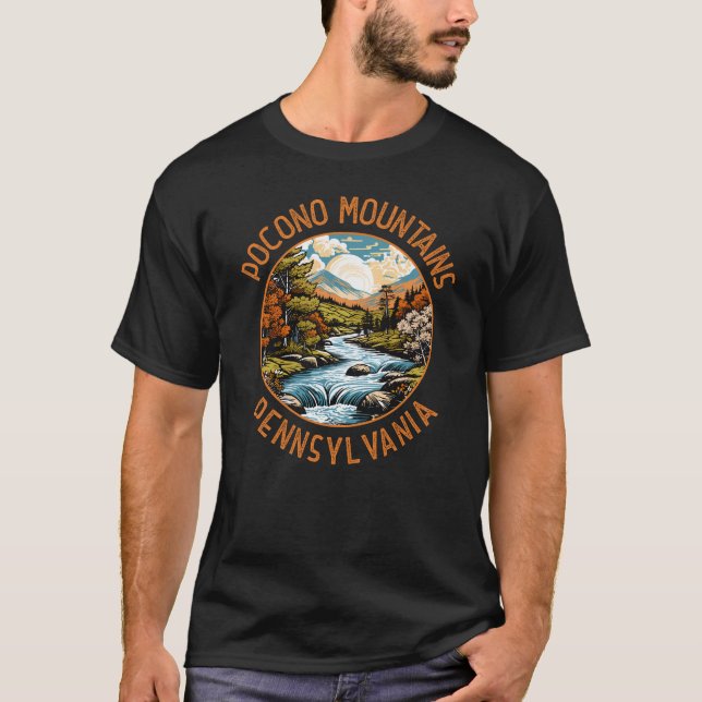 Camiseta Pocono Mounains Pensilvânia Sunset Retro Art (Frente)