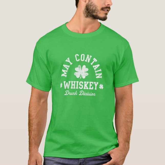 Camiseta Pode Conter Verde De Dia de São Patrício De Uísque (Frente)