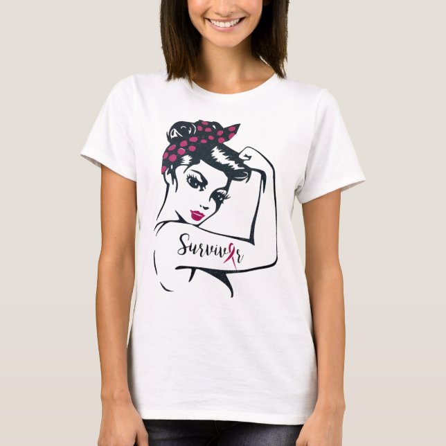 Camiseta Pode Curá-Lo Rosie Riveter Sobrevivente Do Câncer  (Frente)