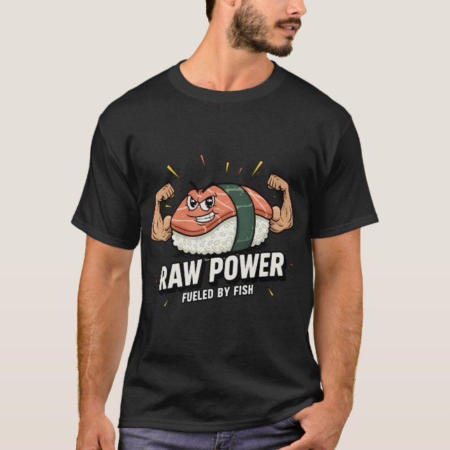 Camiseta Poder Bruto Alimentado Por Peixe Engraçado Ginásio (Frente)