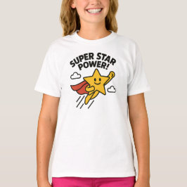 Camiseta Poder de Super Estrela Design de Herói Amarelo Fof