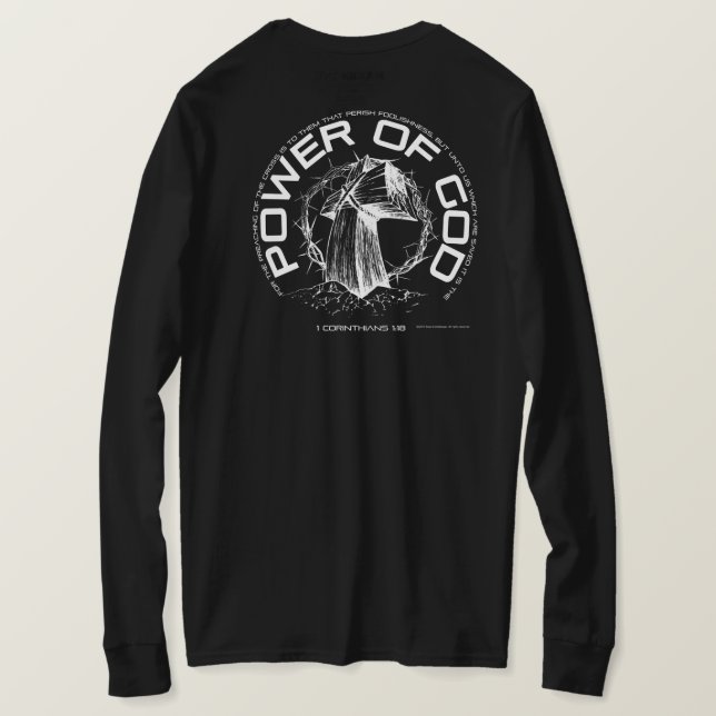 Camiseta Poder do deus - luva longa, preto (Verso do Design)