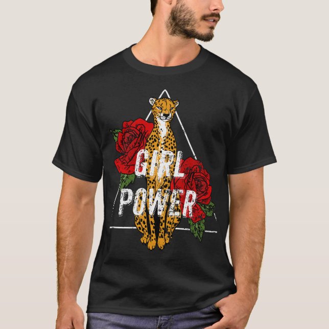 Camiseta Poder Feminino: Rosas e Força do Tigre (Frente)