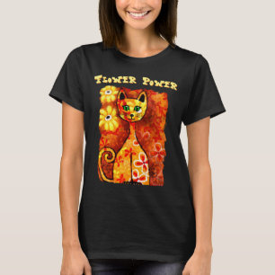 Camiseta Poder Floral Retro Caprichoso Gato Personalizado