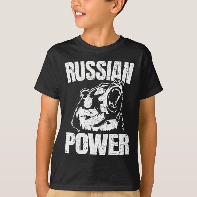 Camiseta Poder Russo Do Urso Giro Russo Montando A Bodybuil (Frente)