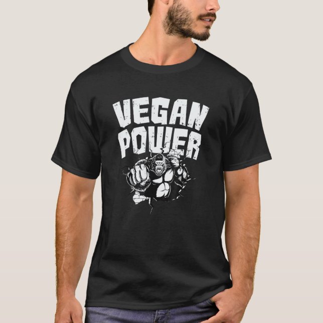 Camiseta Poder Vegano Macaco Gorila Brócolis Tofu A (Frente)