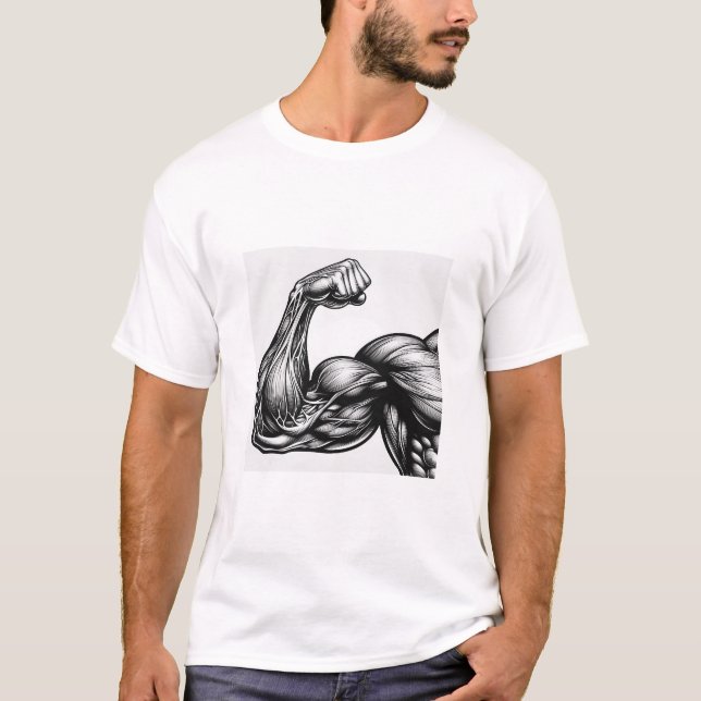 Camiseta Poderosa Anatomia Flexível do Bíceps Masculino Fis (Frente)