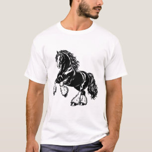 Camiseta Poderosa ilustração de cavalo Shire preto e branco