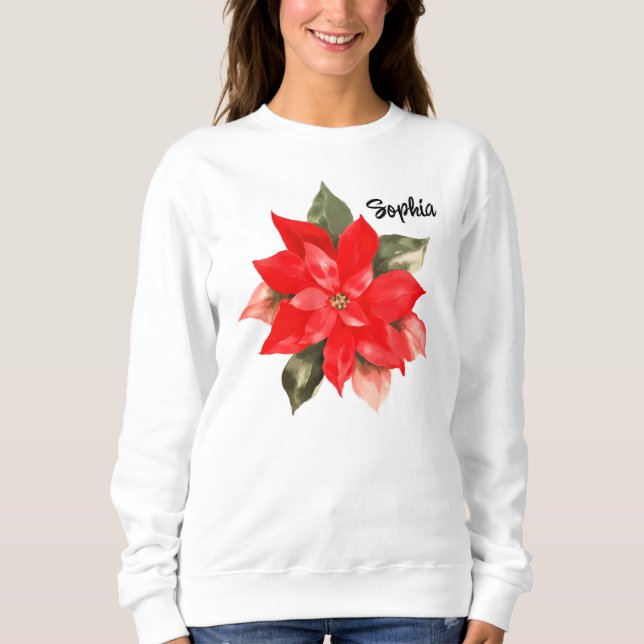 Camiseta Poinsettia De Natal Pintada Pela Mão Personalizada (Frente)