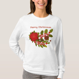 Camiseta Poinsettia e Holly, Feliz Natal