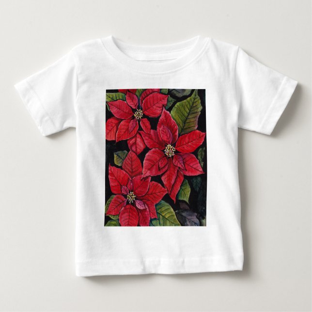 Camiseta Poinsettia Vibrante Em Aquarela (Frente)