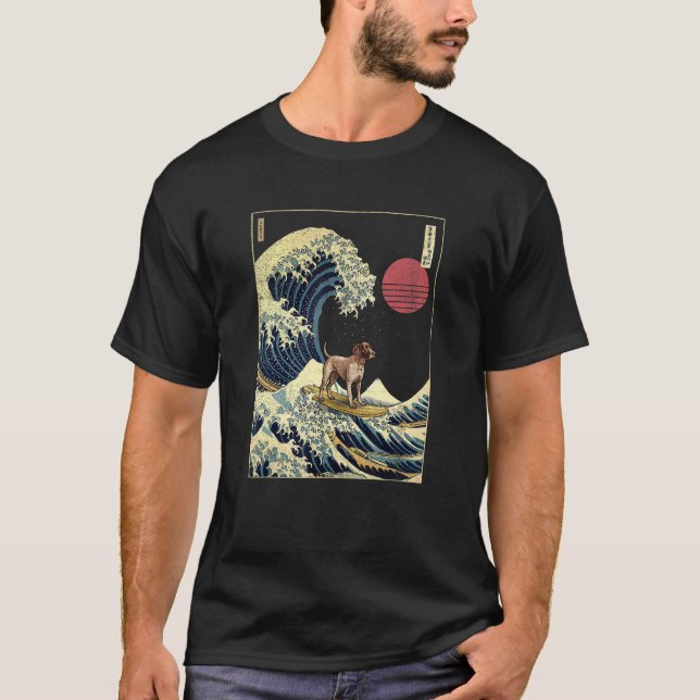 Camiseta Pointer Alemão de Cabelo Curto Onda de Kanagawa Ja (Frente)