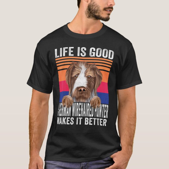 Camiseta Pointer de Cabelo Raspado Alemão Torna Sua Vida Bo (Frente)