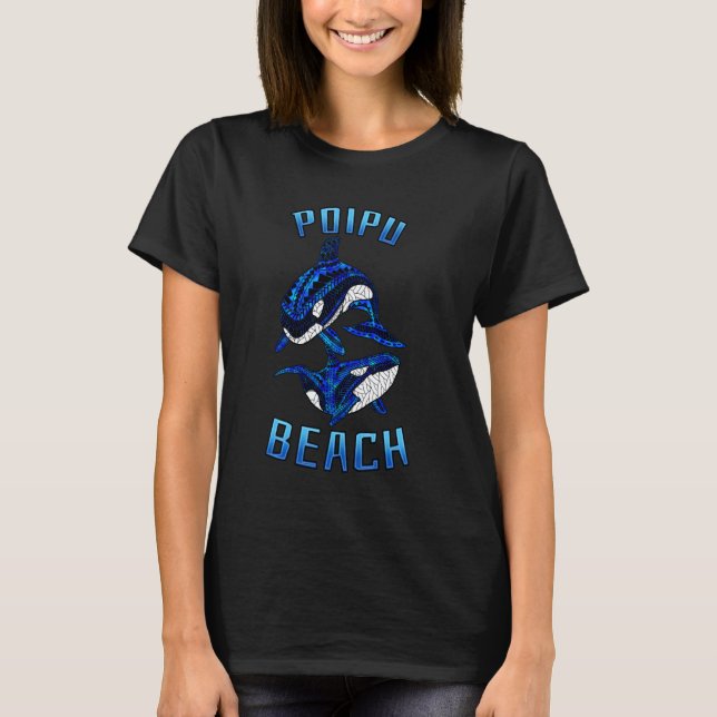 Camiseta Poipu Beach Hawaii Vacante Tribal Whale Orca Long (Frente)