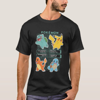 Camiseta Pokã ©Mon Shot Kanto Região Escreve Pokedex Grid