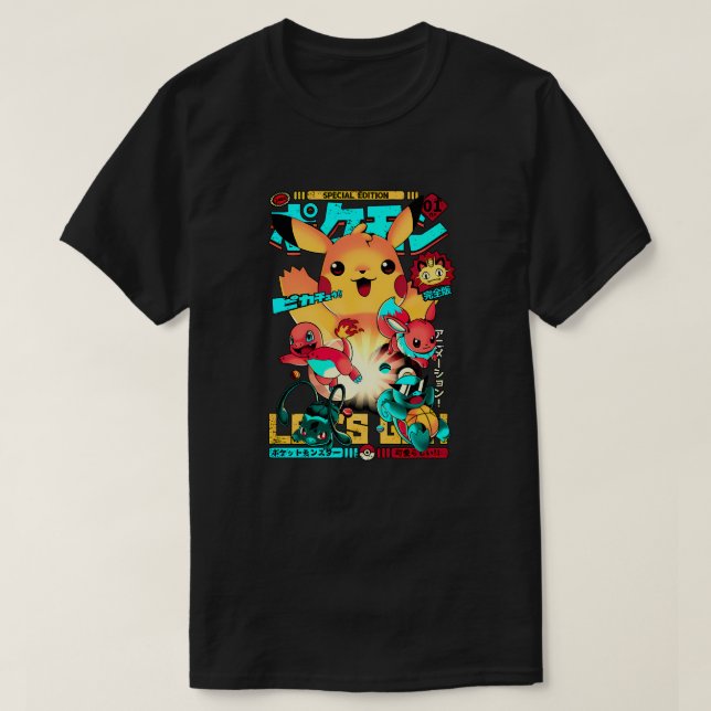 Camiseta Pokémon Kanto Starters Anime Art (Frente do Design)