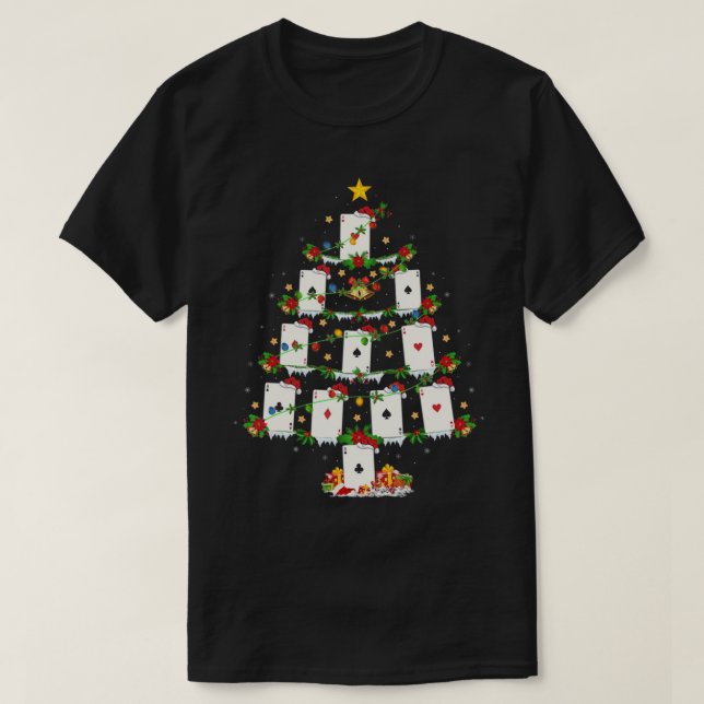 Camiseta Poker Game Lover Xmas Lights Poker Christmas Tree  (Frente do Design)