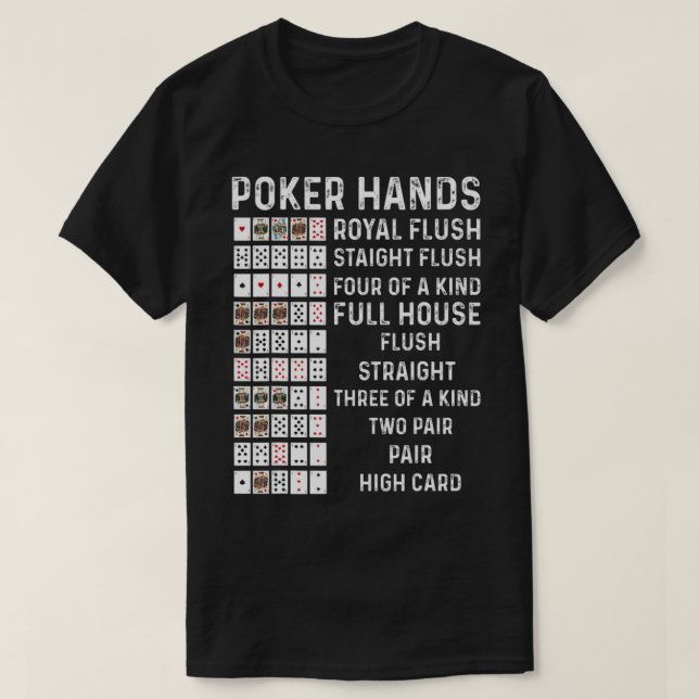 Camiseta Poker Hands Cheat Sheet Card Casino Games Funny Pl (Frente do Design)