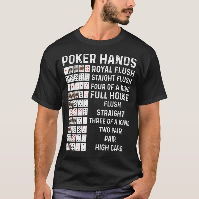 Camiseta Pôker Mãos Cheat Sheet Card Casino Gam (Frente)