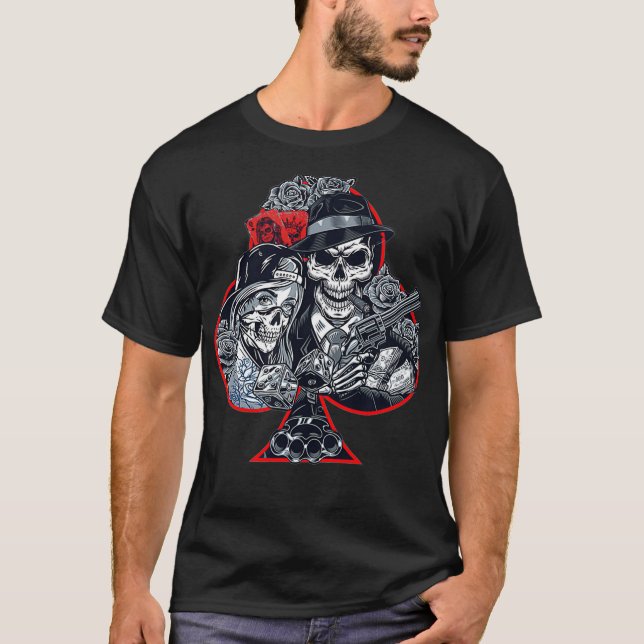 Camiseta Poker Skulls Gangster Life Poker Gift (Frente)