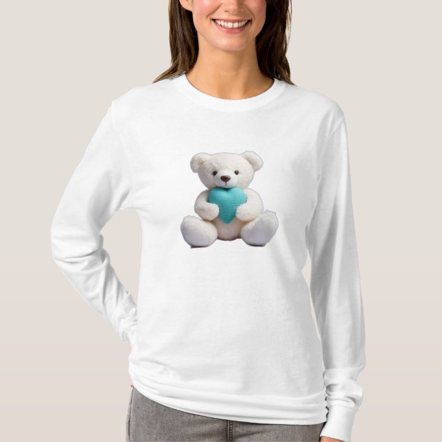 Camiseta Polar Bear Abraçando Coração Teal (Frente)