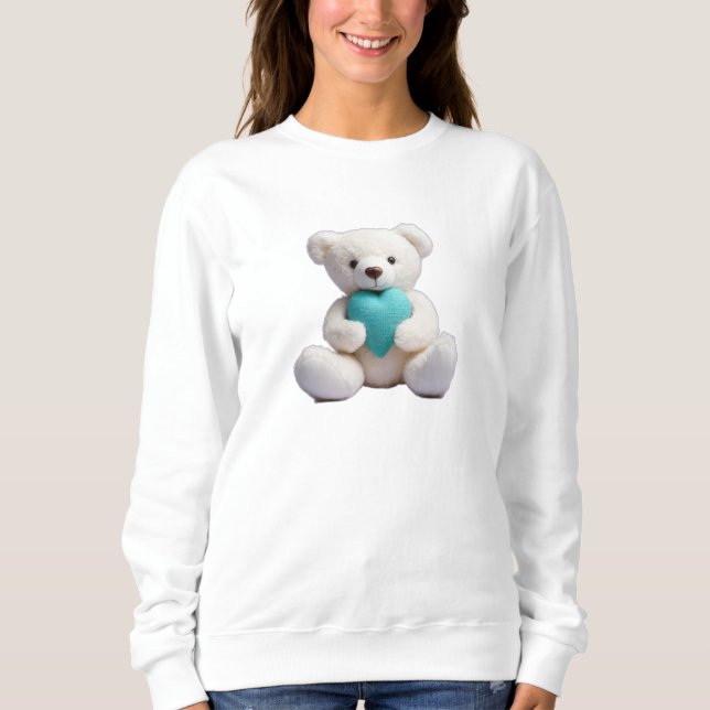 Camiseta Polar Bear Abraçando Coração Teal (Frente)