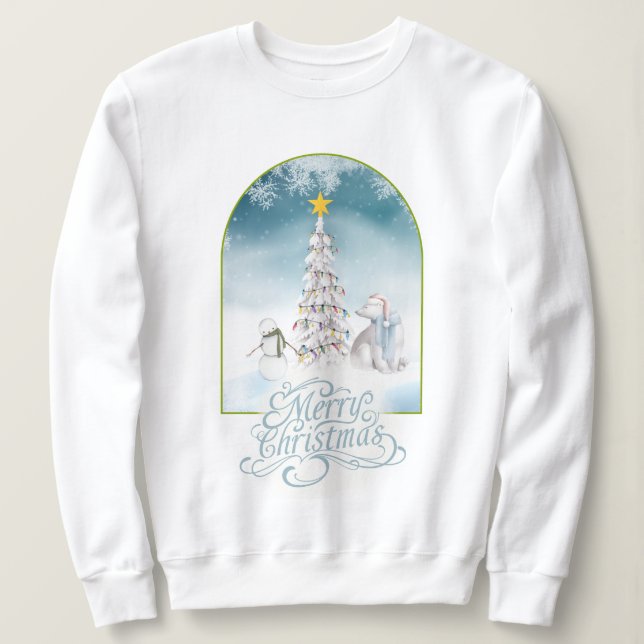 Camiseta Polar Bear e Snowman - Sweshirt de Natal (Frente do Design)