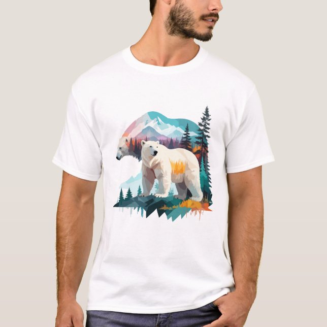 Camiseta Polar Bear Vetor Arte Animal Majestosa Natureza Se (Frente)