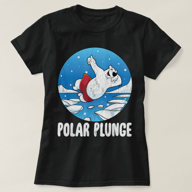 Camiseta Polar Plunge Ice Salta Engraçado Urso Polar Invern (Frente do Design)