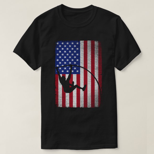 Camiseta Pole Vault American Flag 4° de julho Jump Sports (Frente do Design)