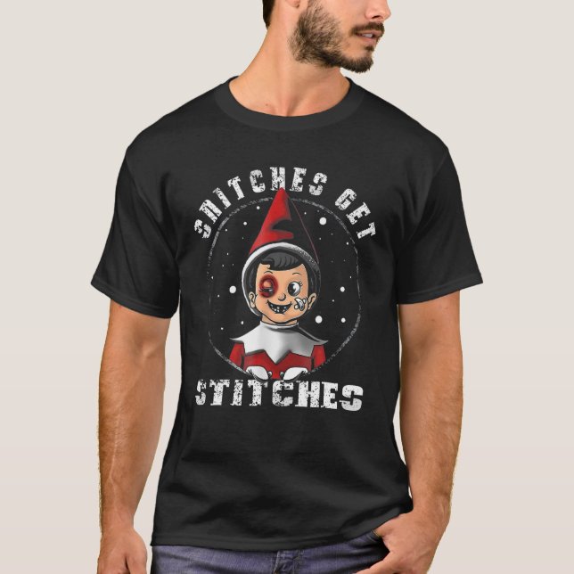 Camiseta Polegadas Obtêm Stitches De Pijamas De Elf Do Xmas (Frente)