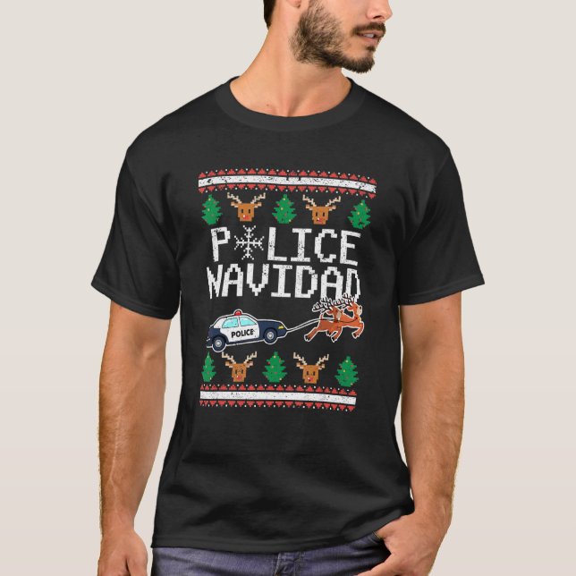 Camiseta Police Navidad Ugly Christmas Reindeer  Policeman  (Frente)