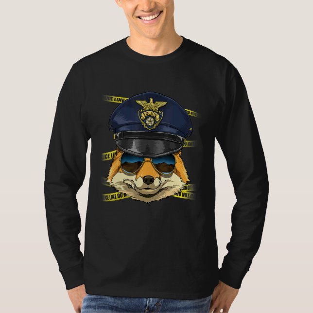 Camiseta Police Officer Fox PD Cop Crime Scene Wild Animal  (Frente)