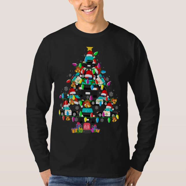 Camiseta Polícia Carro Árvore de Natal Papais noeis Engraça (Frente)
