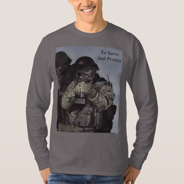 Camiseta Polícia da SWAT para servir e proteger a manga lon (Frente)