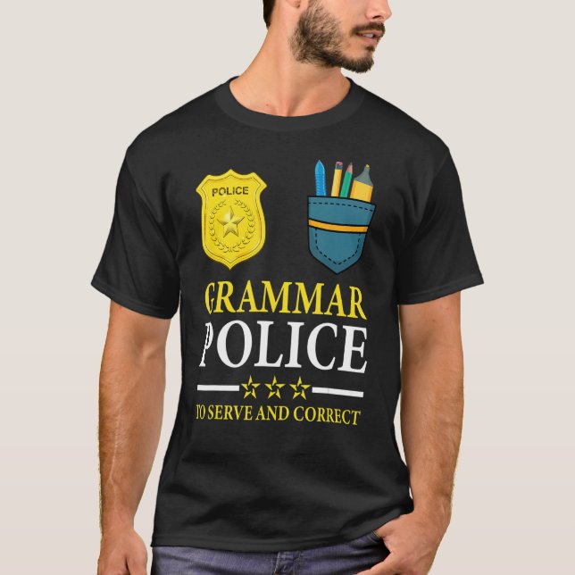 Camiseta Polícia De Gramática De Piada De Professores Ingle (Frente)