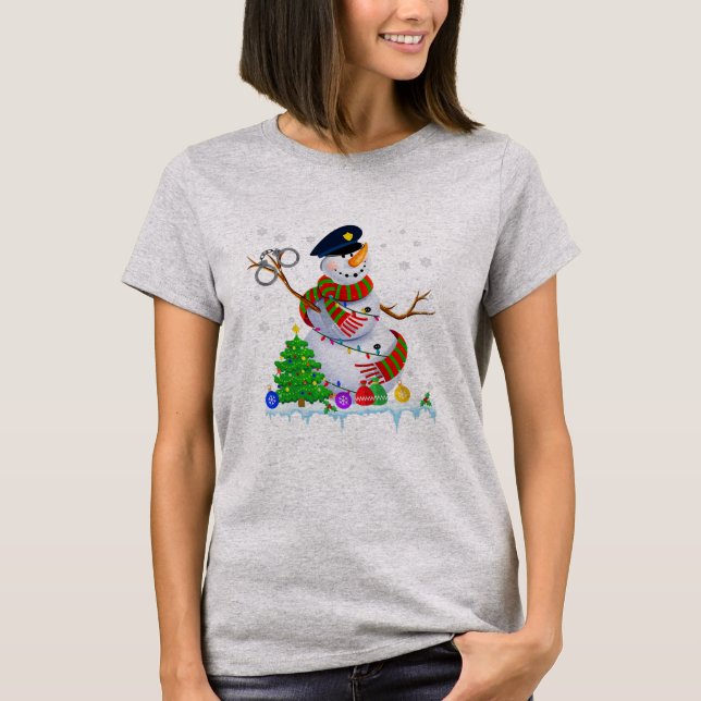 Camiseta Polícia de Neve Luz de Natal Árvore de Natal (Frente)
