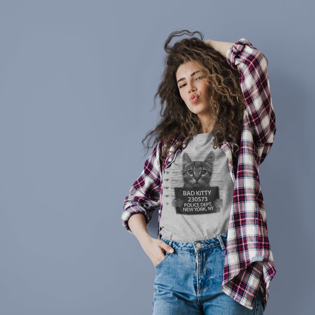 Camiseta Polícia de NYPD de Gatinho Ruim Prende Foto Engraç (Criador carregado)