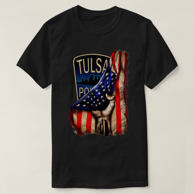 Camiseta Polícia de Tulsa Bandeira Americana (Frente do Design)