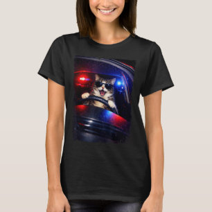 Camiseta polícia engraçada gato louco dirigindo carro meme